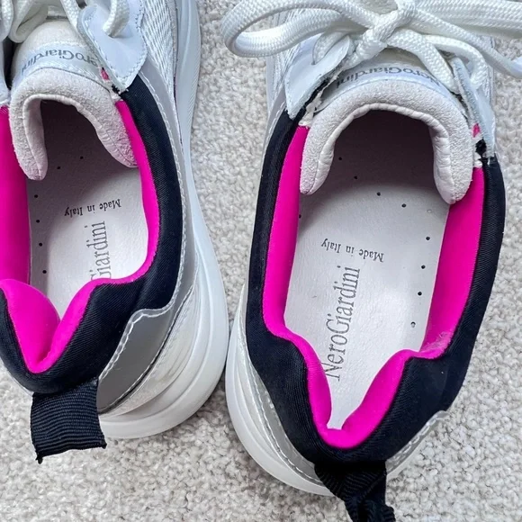NEW Nero Giardini Platform Sneakers Pink Silver Glitter White Black 37 7 - Picture 4 of 7